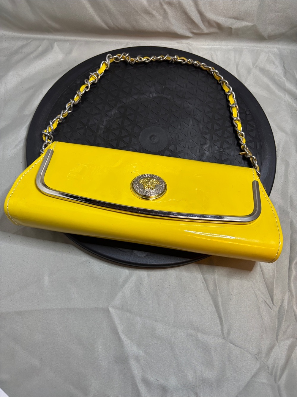 Yellow Patent Leather Chain-Handle Shoulder Bag